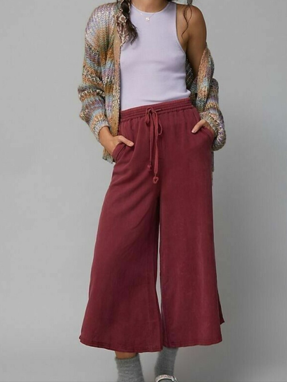 Anthropologie Burgundy Wide Circle Skirt